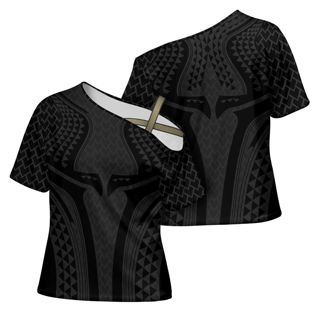 Hawaiian Kakau Art Tattoos Aquaman Style Cross Shoulder Shirt Black Version LT03 - Polynesian Pride