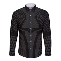 Hawaiian Kakau Art Tattoos Aquaman Style Long Sleeve Button Shirt Black Version LT03 Unisex Black - Polynesian Pride