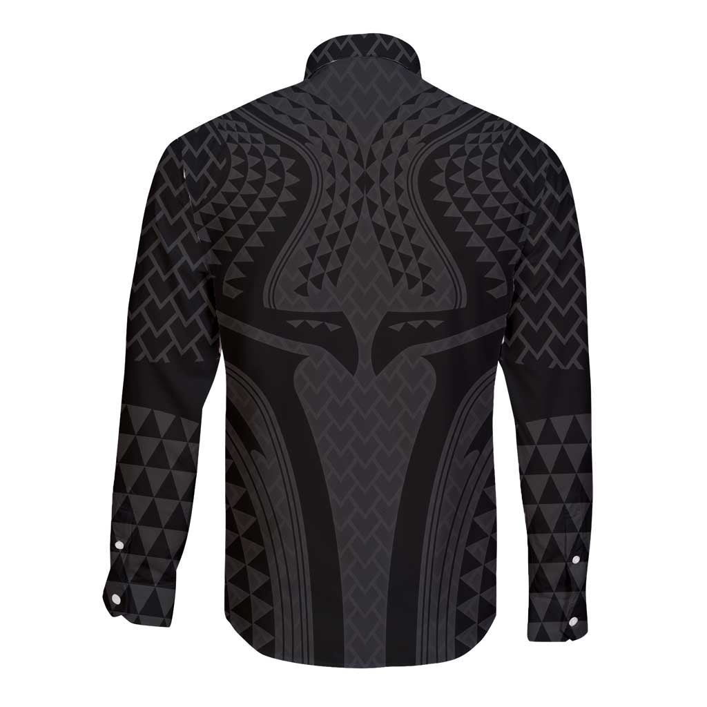 Hawaiian Kakau Art Tattoos Aquaman Style Long Sleeve Button Shirt Black Version LT03 - Polynesian Pride