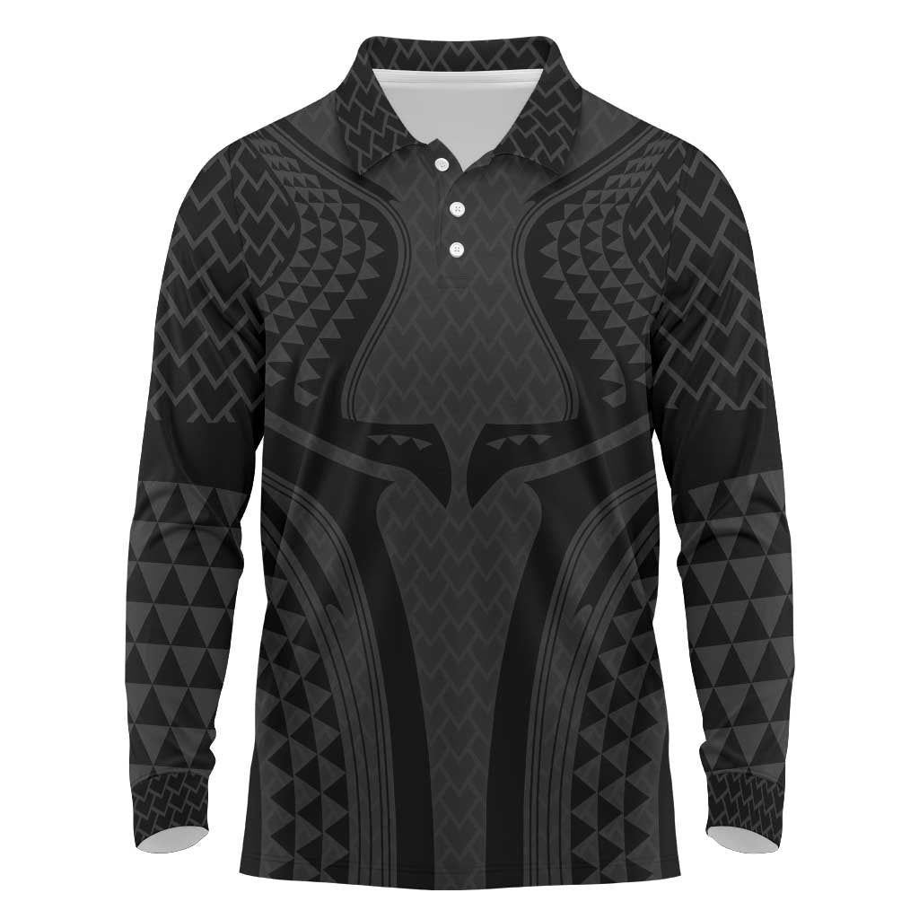 Hawaiian Kakau Art Tattoos Aquaman Style Long Sleeve Polo Shirt Black Version - Polynesian Pride