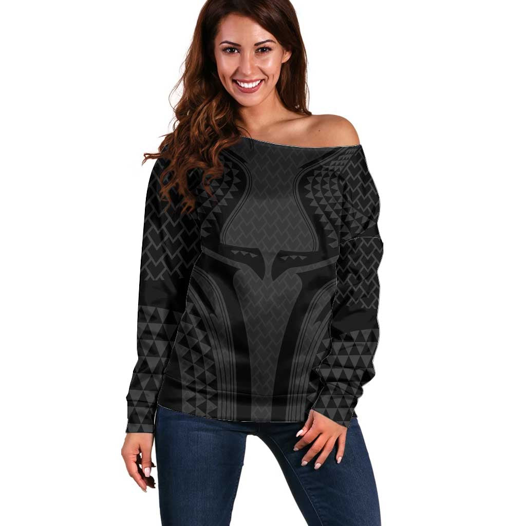 Hawaiian Kakau Art Tattoos Aquaman Style Off Shoulder Sweater Black Version - Polynesian Pride