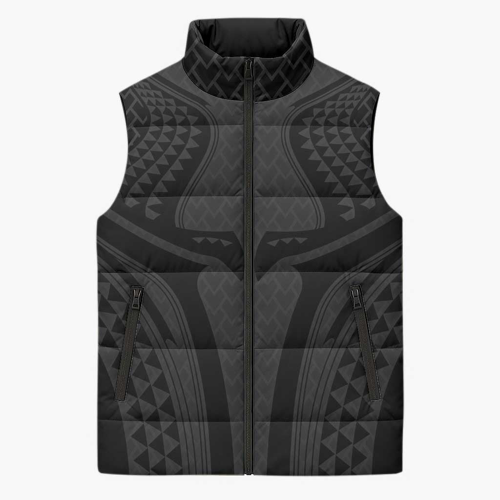 Hawaiian Kakau Art Tattoos Aquaman Style Sleeveless Puffer Jacket Black Version LT03 Unisex Black - Polynesian Pride
