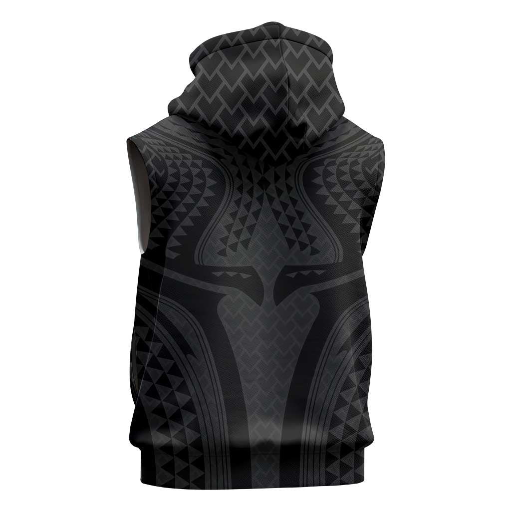 Hawaiian Kakau Art Tattoos Aquaman Style Sleeveless Zip Hoodie Black Version - Polynesian Pride
