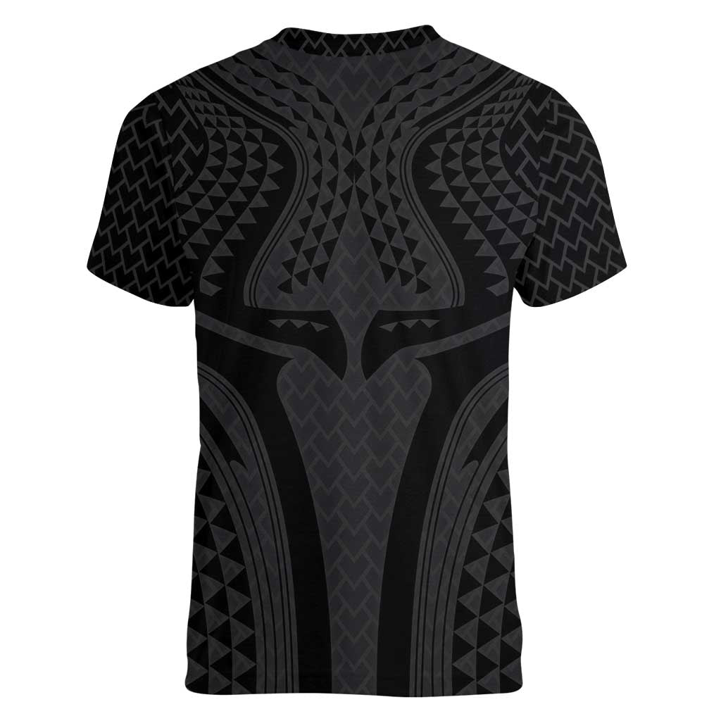 Hawaiian Kakau Art Tattoos Aquaman Style Women V-Neck T-Shirt Black Version - Polynesian Pride