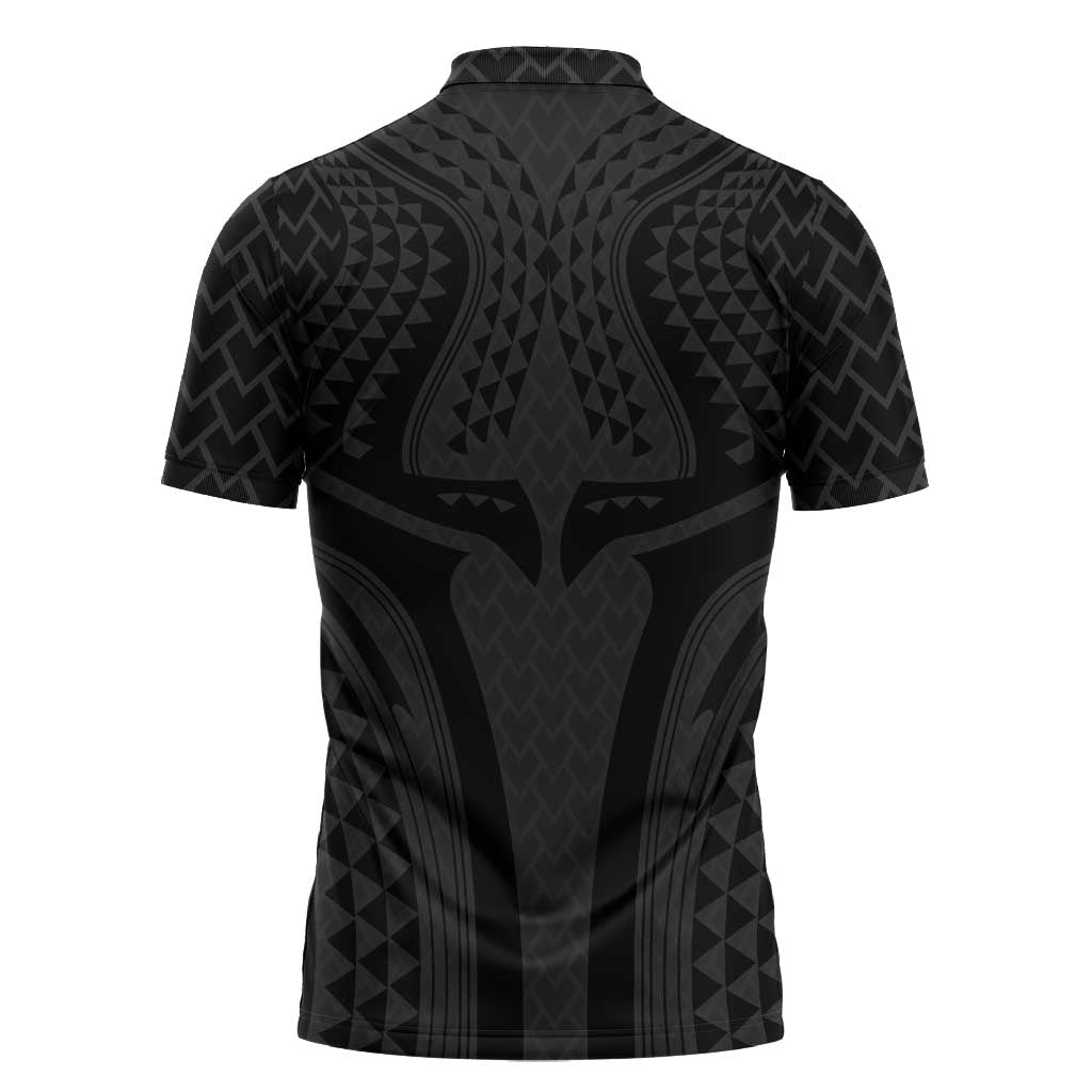 Hawaiian Kakau Art Tattoos Aquaman Style Zipper Polo Shirt Black Version - Polynesian Pride