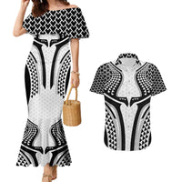 Hawaiian Kakau Art Tattoos Aquaman Style Couples Matching Mermaid Dress and Hawaiian Shirt White Version - Polynesian Pride