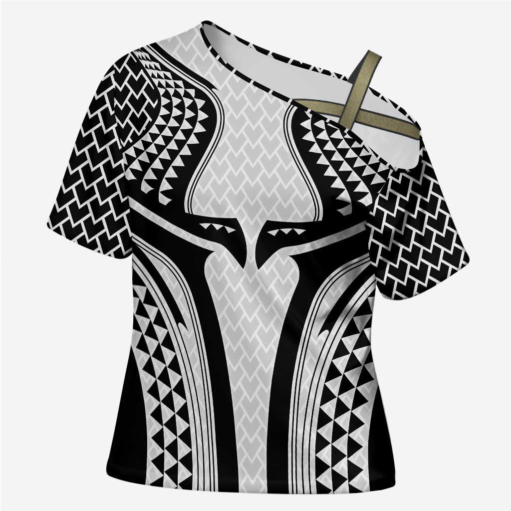 Hawaiian Kakau Art Tattoos Aquaman Style Cross Shoulder Shirt White Version LT03 Female White - Polynesian Pride