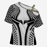 Hawaiian Kakau Art Tattoos Aquaman Style Cross Shoulder Shirt White Version LT03 Female White - Polynesian Pride