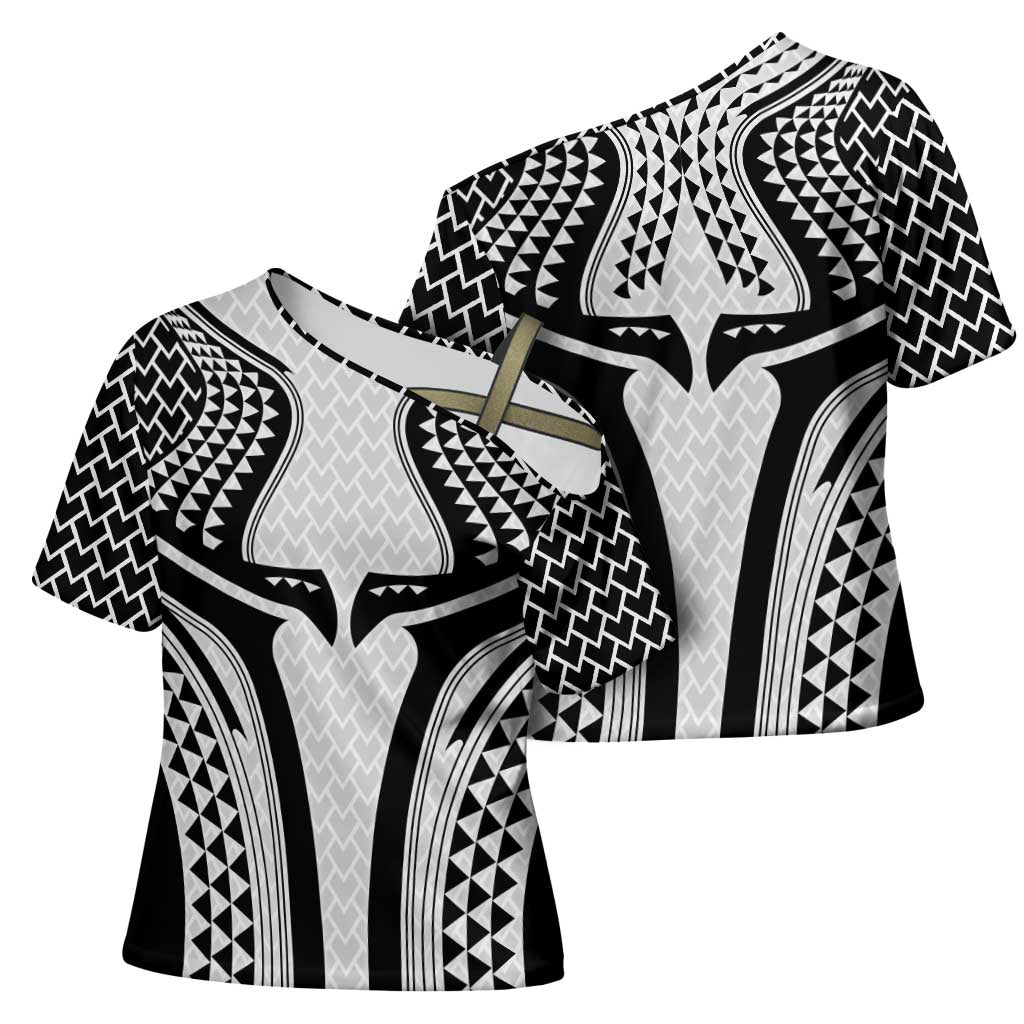 Hawaiian Kakau Art Tattoos Aquaman Style Cross Shoulder Shirt White Version LT03 - Polynesian Pride