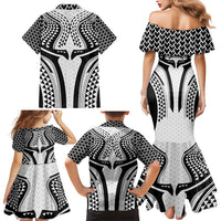 Hawaiian Kakau Art Tattoos Aquaman Style Family Matching Mermaid Dress and Hawaiian Shirt White Version - Polynesian Pride