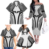 Hawaiian Kakau Art Tattoos Aquaman Style Family Matching Off The Shoulder Long Sleeve Dress and Hawaiian Shirt White Version - Polynesian Pride
