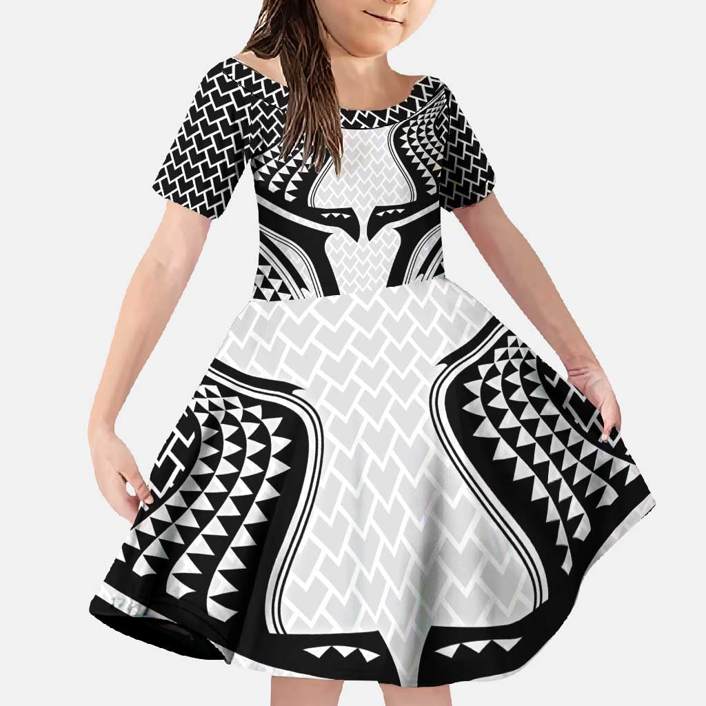 Hawaiian Kakau Art Tattoos Aquaman Style Family Matching Off Shoulder Maxi Dress and Hawaiian Shirt White Version - Polynesian Pride