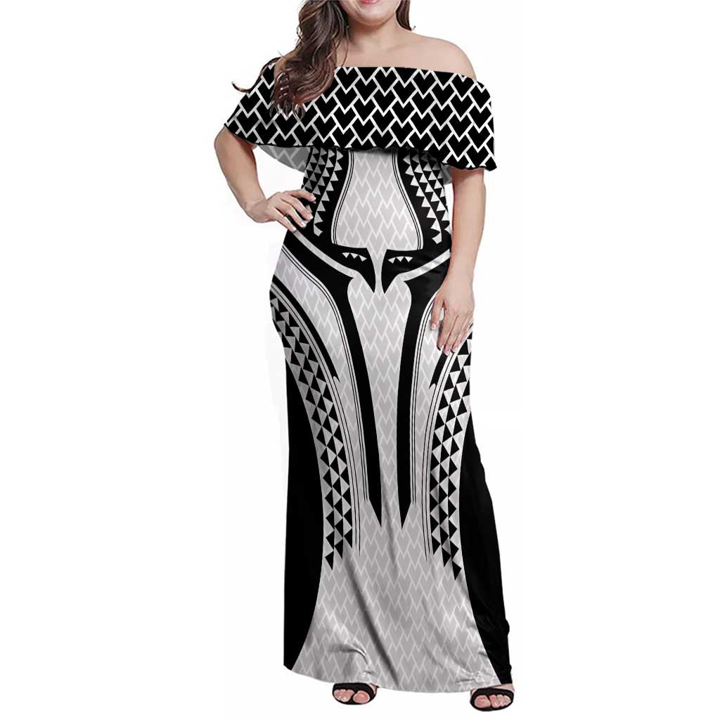 Hawaiian Kakau Art Tattoos Aquaman Style Family Matching Off Shoulder Maxi Dress and Hawaiian Shirt White Version - Polynesian Pride