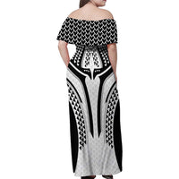 Hawaiian Kakau Art Tattoos Aquaman Style Family Matching Off Shoulder Maxi Dress and Hawaiian Shirt White Version - Polynesian Pride