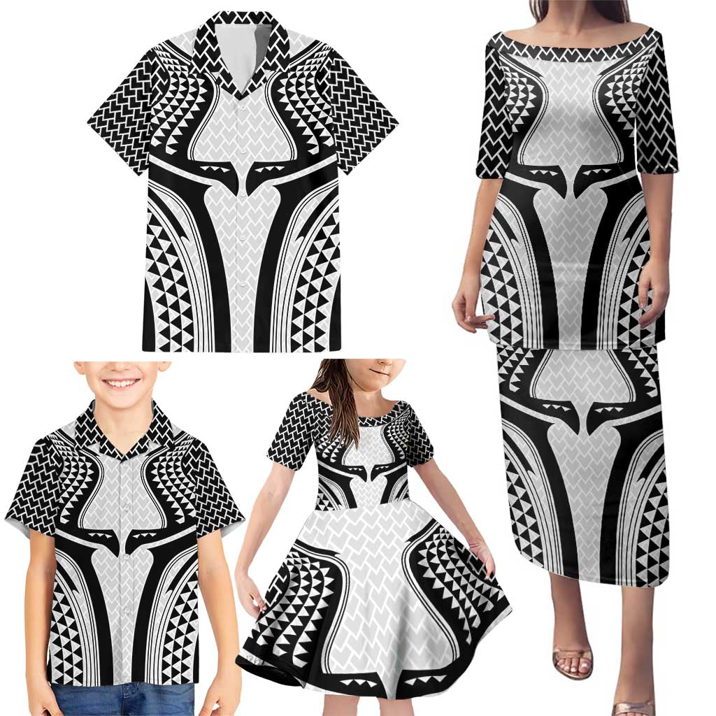 Hawaiian Kakau Art Tattoos Aquaman Style Family Matching Puletasi and Hawaiian Shirt White Version - Polynesian Pride