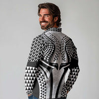 Hawaiian Kakau Art Tattoos Aquaman Style Long Sleeve Polo Shirt White Version - Polynesian Pride