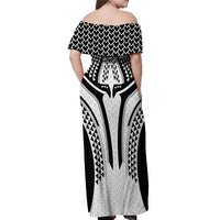 Hawaiian Kakau Art Tattoos Aquaman Style Off Shoulder Maxi Dress White Version - Polynesian Pride