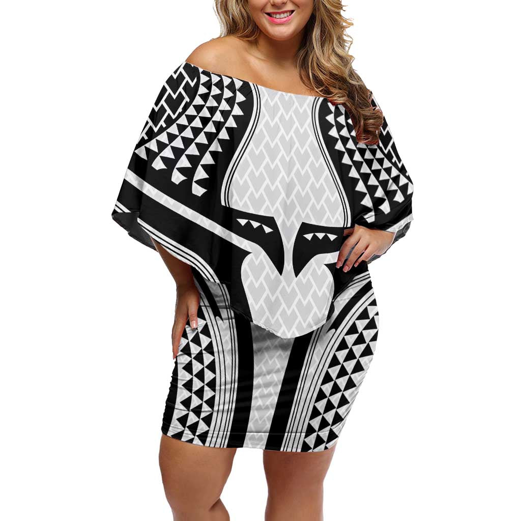 Hawaiian Kakau Art Tattoos Aquaman Style Off Shoulder Short Dress White Version - Polynesian Pride