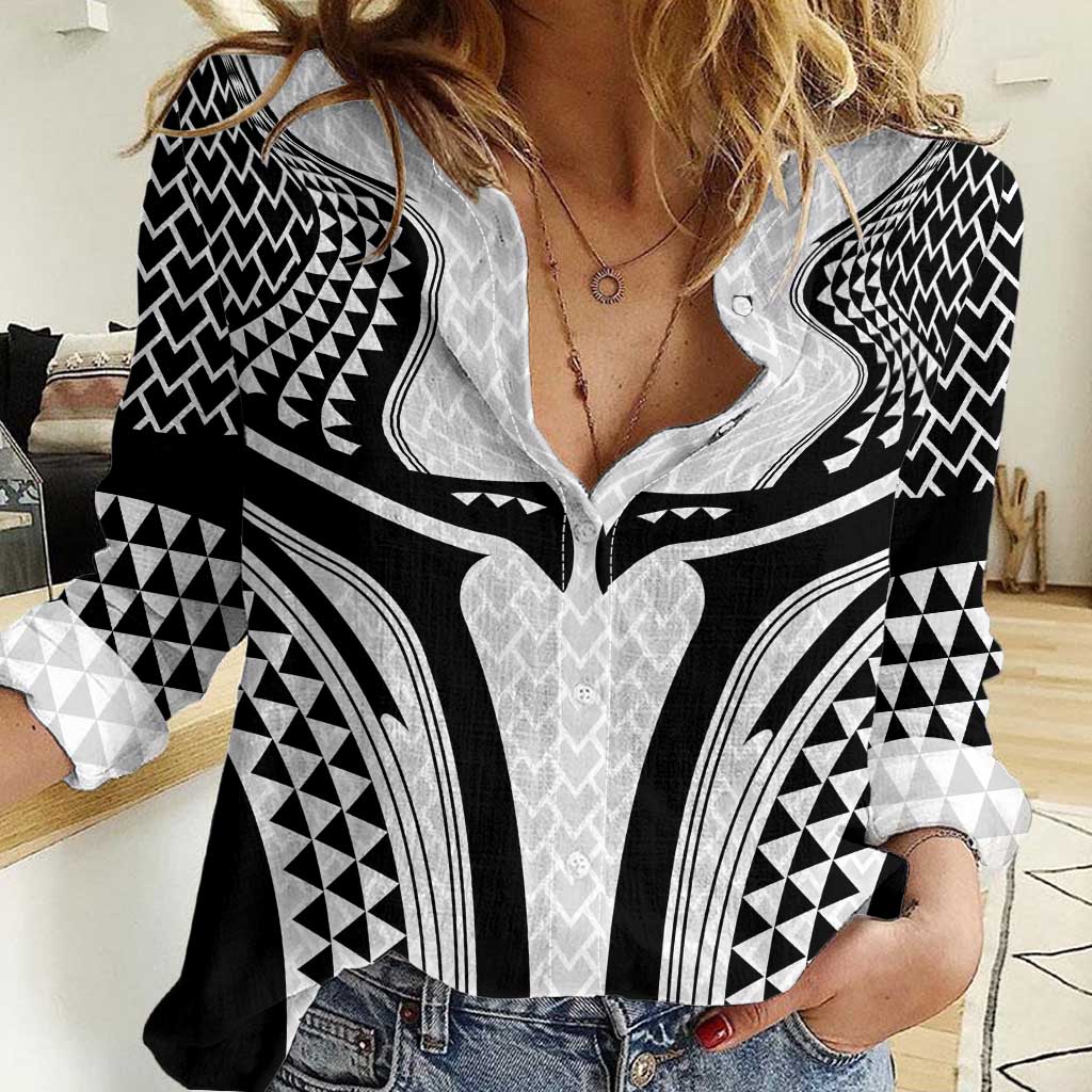 Hawaiian Kakau Art Tattoos Aquaman Style Women Casual Shirt White Version - Polynesian Pride