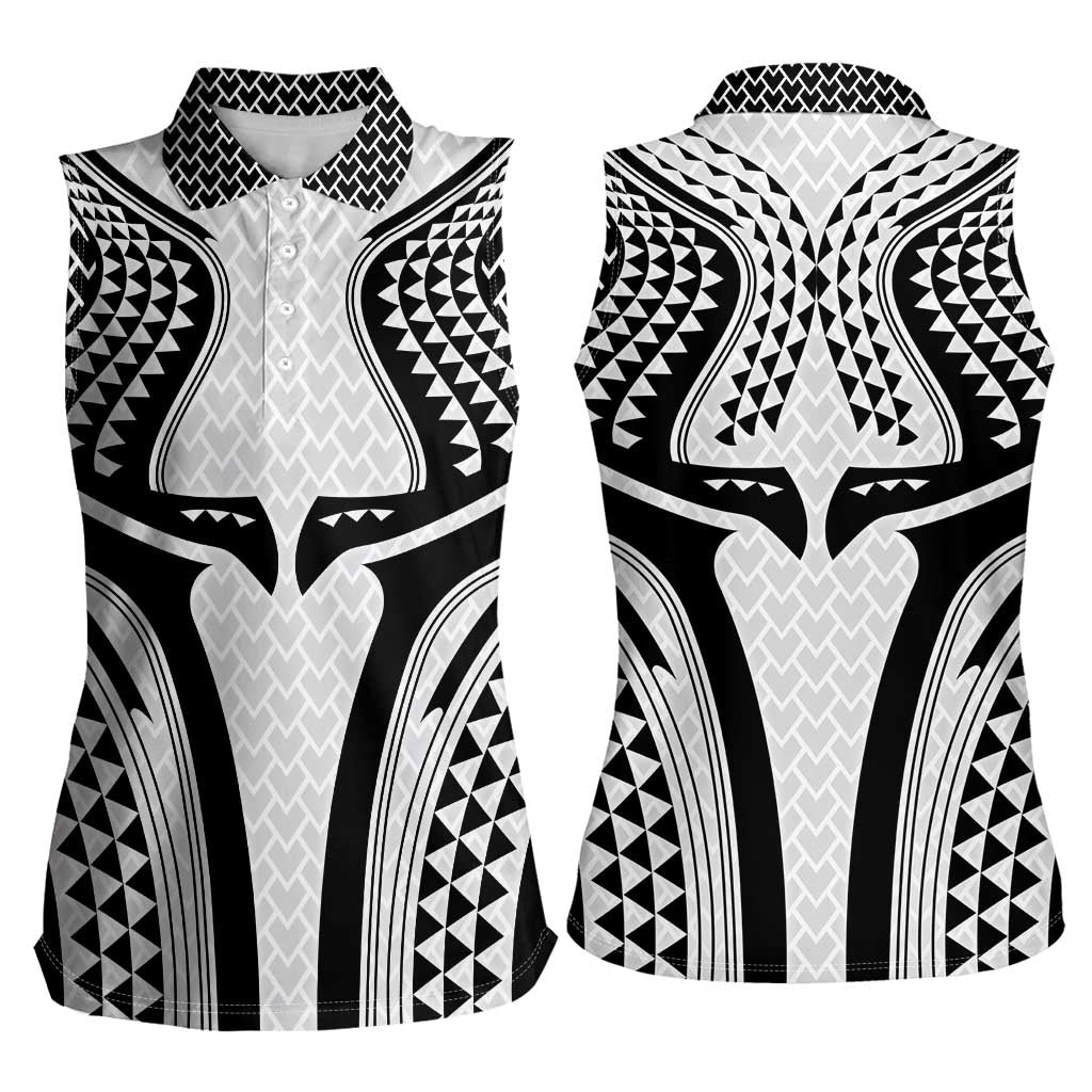 Hawaiian Kakau Art Tattoos Aquaman Style Women Sleeveless Polo Shirt White Version - Polynesian Pride