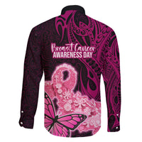 Polynesia Breast Cancer Family Matching Short Sleeve Bodycon Dress and Hawaiian Shirt Butterfly and Flowers Ribbon Maori Tattoo Ethnic Black Style LT03 - Polynesian Pride