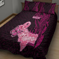 Polynesia Breast Cancer Quilt Bed Set Butterfly and Flowers Ribbon Maori Tattoo Ethnic Black Style LT03 - Polynesian Pride