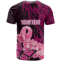 Custom Polynesia Breast Cancer T Shirt Butterfly and Flowers Ribbon Maori Tattoo Ethnic Black Style LT03 - Polynesian Pride
