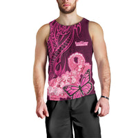 Polynesia Breast Cancer Men Tank Top Butterfly and Flowers Ribbon Maori Tattoo Ethnic Pink Style LT03 - Polynesian Pride