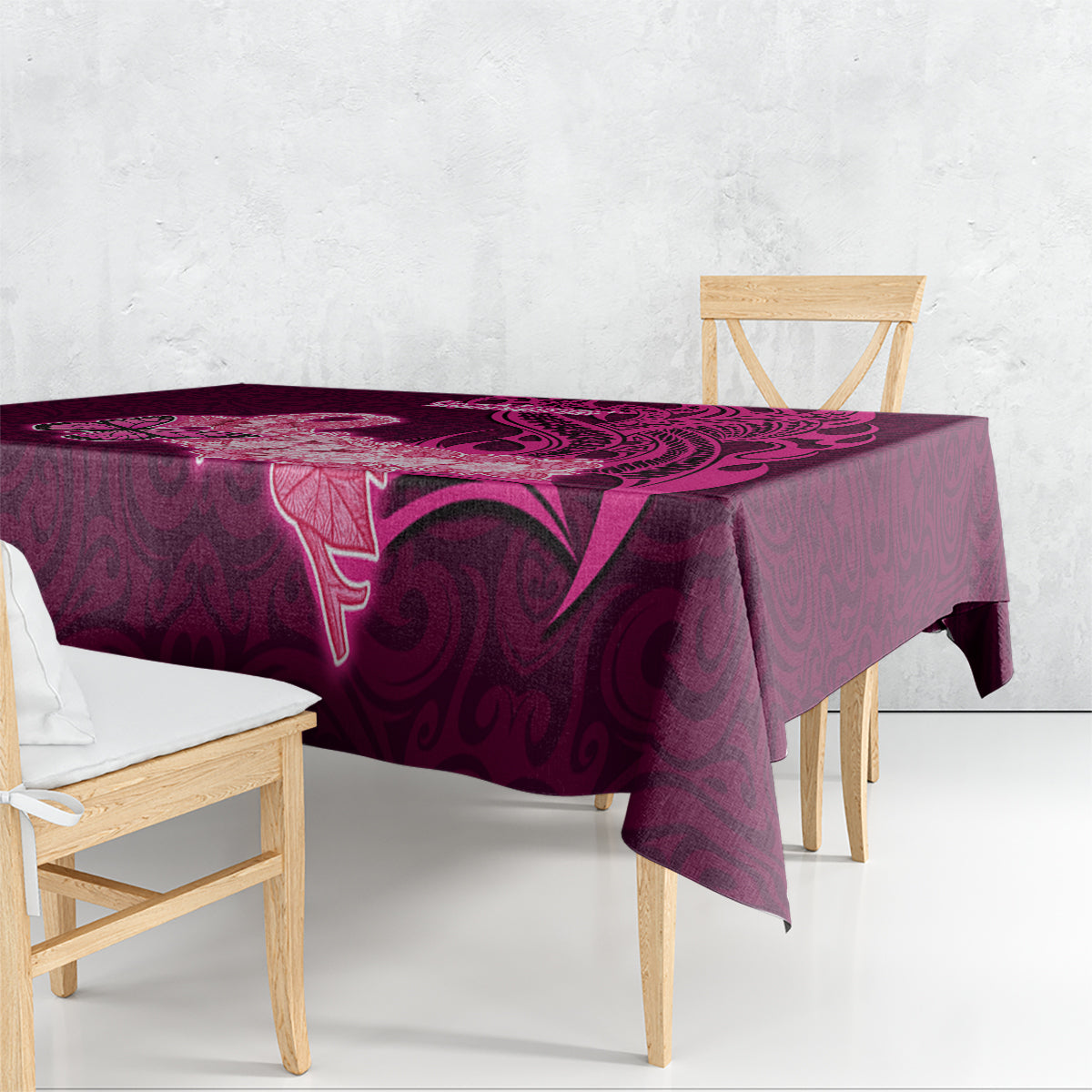 Polynesia Breast Cancer Tablecloth Butterfly and Flowers Ribbon Maori Tattoo Ethnic Pink Style LT03 - Polynesian Pride