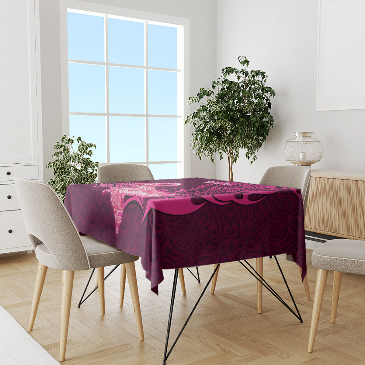 Polynesia Breast Cancer Tablecloth Butterfly and Flowers Ribbon Maori Tattoo Ethnic Pink Style LT03 - Polynesian Pride