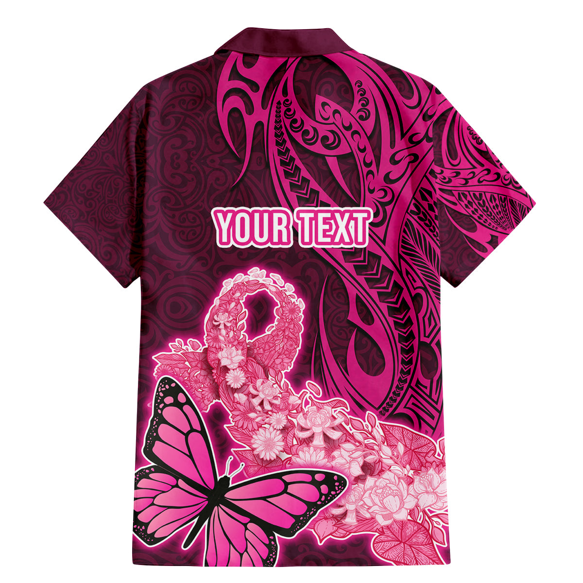 Custom Polynesia Breast Cancer Family Matching Mermaid Dress and Hawaiian Shirt Butterfly and Flowers Ribbon Maori Tattoo Ethnic Pink Style LT03 - Polynesian Pride