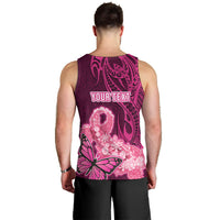 Custom Polynesia Breast Cancer Men Tank Top Butterfly and Flowers Ribbon Maori Tattoo Ethnic Pink Style LT03 - Polynesian Pride