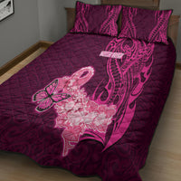 Custom Polynesia Breast Cancer Quilt Bed Set Butterfly and Flowers Ribbon Maori Tattoo Ethnic Pink Style LT03 - Polynesian Pride