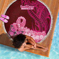 Polynesia Breast Cancer Beach Blanket Butterfly and Flowers Ribbon Maori Tattoo Ethnic Red Style LT03 - Wonder Print Shop