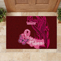 Polynesia Breast Cancer Rubber Doormat Butterfly and Flowers Ribbon Maori Tattoo Ethnic Red Style LT03 - Polynesian Pride