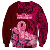 Polynesia Breast Cancer Sweatshirt Butterfly and Flowers Ribbon Maori Tattoo Ethnic Red Style LT03 - Polynesian Pride