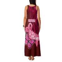 Custom Polynesia Breast Cancer Family Matching Tank Maxi Dress and Hawaiian Shirt Butterfly and Flowers Ribbon Maori Tattoo Ethnic Red Style LT03 - Polynesian Pride