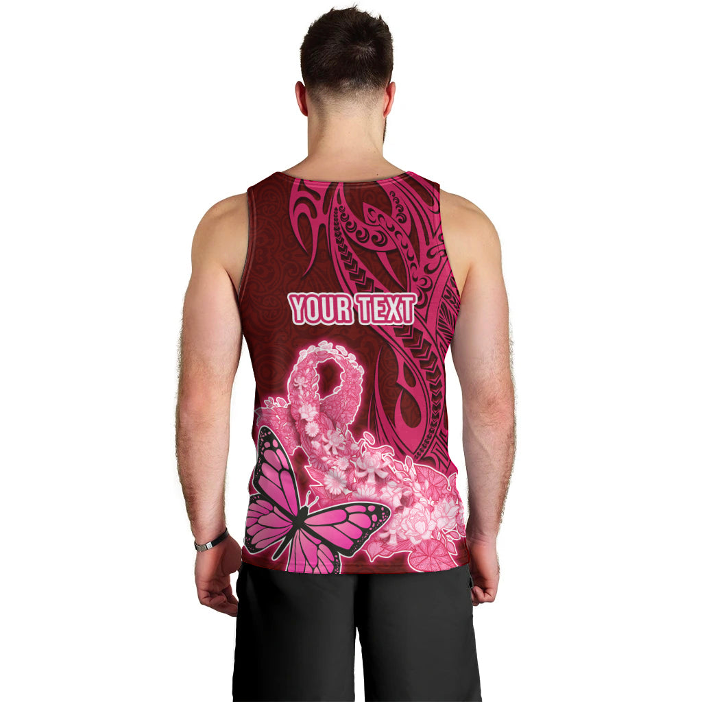 Custom Polynesia Breast Cancer Men Tank Top Butterfly and Flowers Ribbon Maori Tattoo Ethnic Red Style LT03 - Polynesian Pride