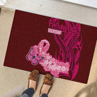 Custom Polynesia Breast Cancer Rubber Doormat Butterfly and Flowers Ribbon Maori Tattoo Ethnic Red Style LT03 - Polynesian Pride