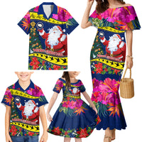 Cook Island Christmas Family Matching Mermaid Dress and Hawaiian Shirt Santa Claus Mix Maroro and Kakaia Hibiscus Flower Maori Pattern LT03 - Polynesian Pride
