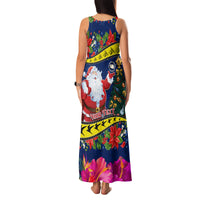 Personalised Cook Island Christmas Family Matching Tank Maxi Dress and Hawaiian Shirt Santa Claus Mix Maroro and Kakaia Hibiscus Flower Maori Pattern LT03 - Polynesian Pride