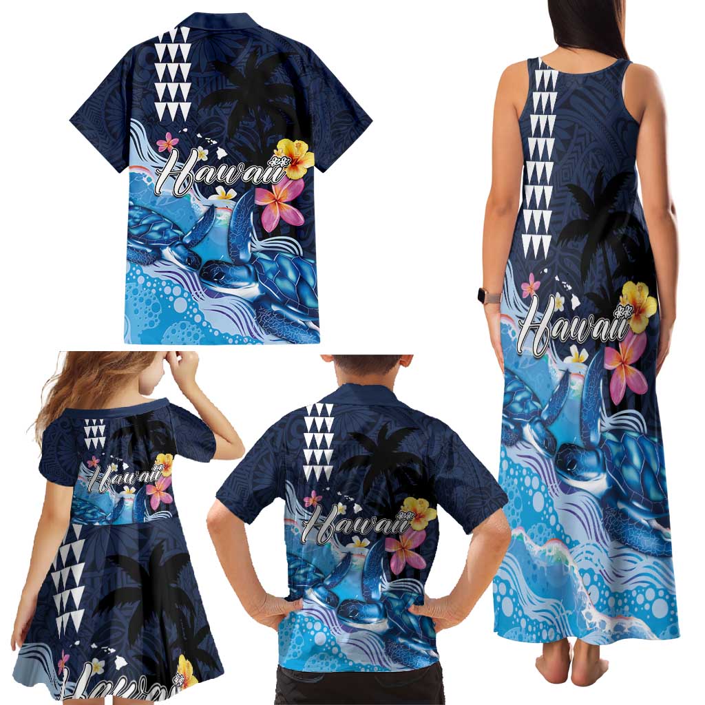 Hawaiian Honu Honi Ihu Family Matching Tank Maxi Dress and Hawaiian Shirt With Plumeria and Kakau Art Pattern