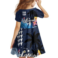 Hawaiian Honu Honi Ihu Kid Short Sleeve Dress With Plumeria and Kakau Art Pattern LT03 - Polynesian Pride