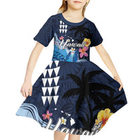 Hawaiian Honu Honi Ihu Kid Short Sleeve Dress With Plumeria and Kakau Art Pattern LT03 - Polynesian Pride