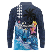 Hawaiian Honu Honi Ihu Long Sleeve Polo Shirt With Plumeria and Kakau Art Pattern LT03 - Polynesian Pride