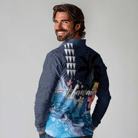 Hawaiian Honu Honi Ihu Long Sleeve Polo Shirt With Plumeria and Kakau Art Pattern LT03 - Polynesian Pride