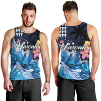 Hawaiian Honu Honi Ihu Men Tank Top With Plumeria and Kakau Art Pattern