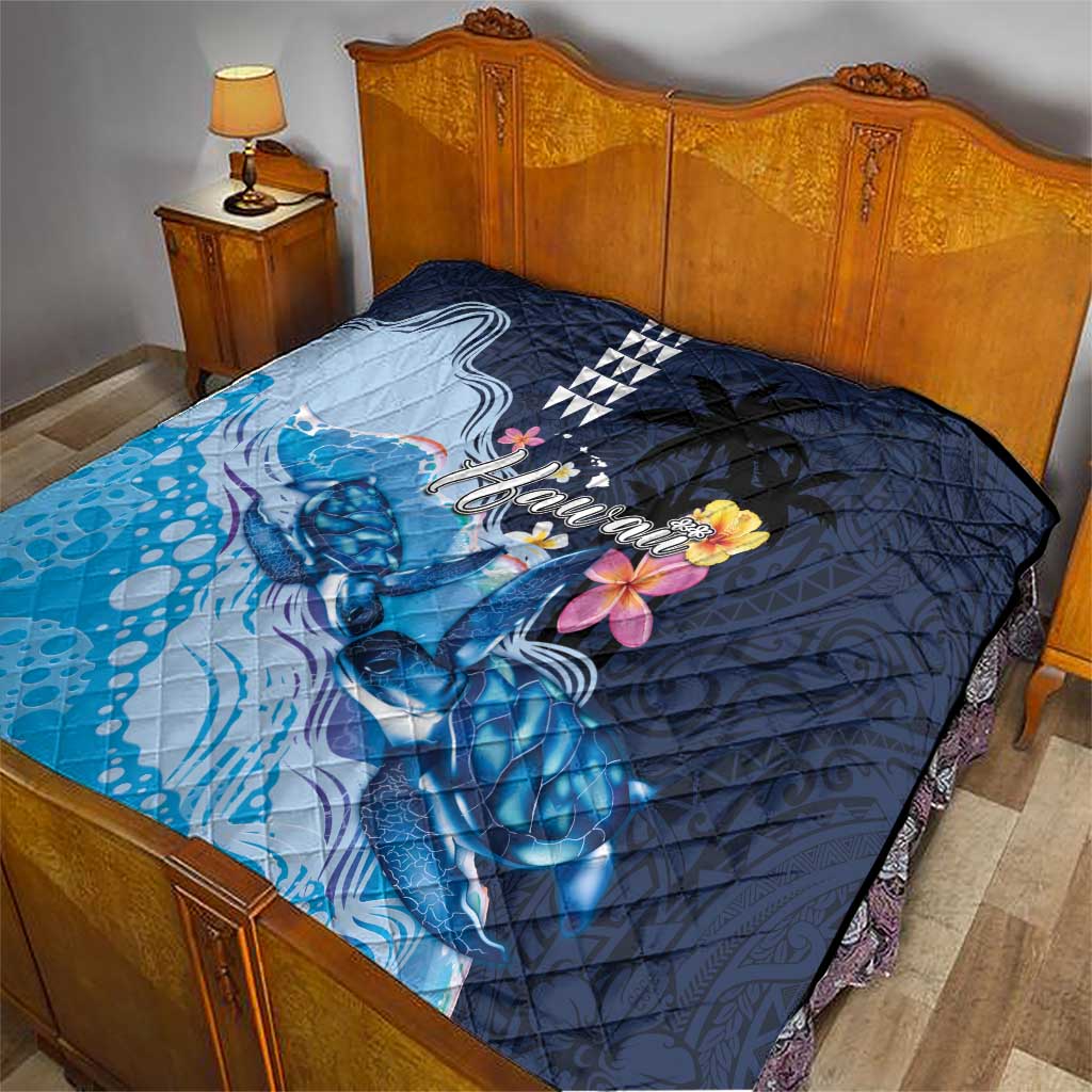 Hawaiian Honu Honi Ihu Quilt With Plumeria and Kakau Art Pattern