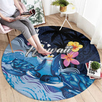 Hawaiian Honu Honi Ihu Round Carpet With Plumeria and Kakau Art Pattern LT03 - Polynesian Pride