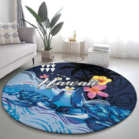 Hawaiian Honu Honi Ihu Round Carpet With Plumeria and Kakau Art Pattern LT03 - Polynesian Pride